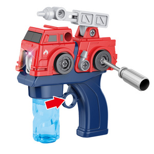 Take apart fire truck spray soap bubble toys guns with light and batteries