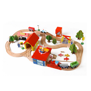 Montessori educational toys 2023 china wooden train toy puzzle road with track play set