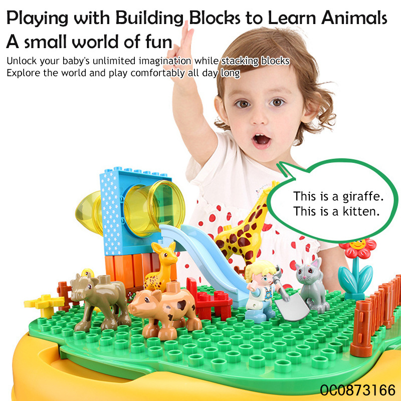 Multifunction kids building block activity table educational baby toys with animals