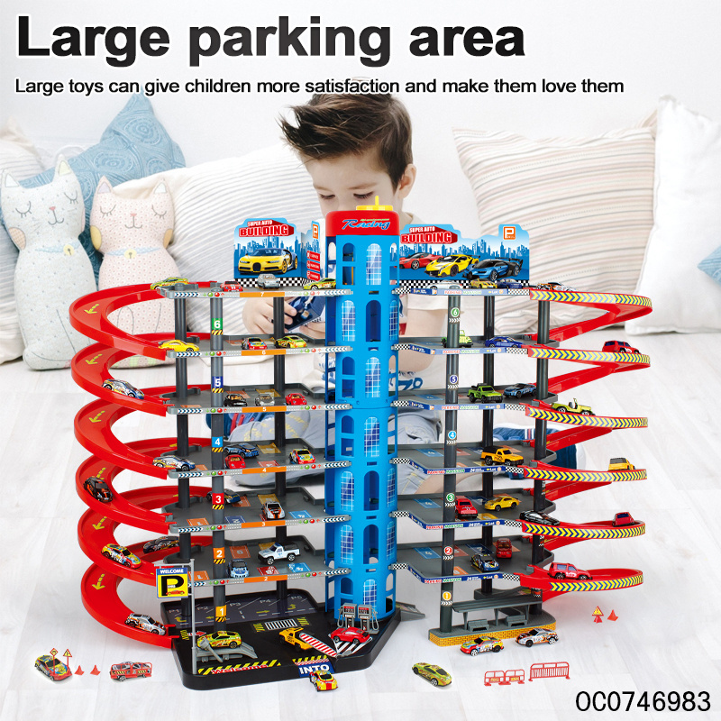 Multi layers track play set car toy parking lot luxury playset toys with 10pcs sliding diecast car