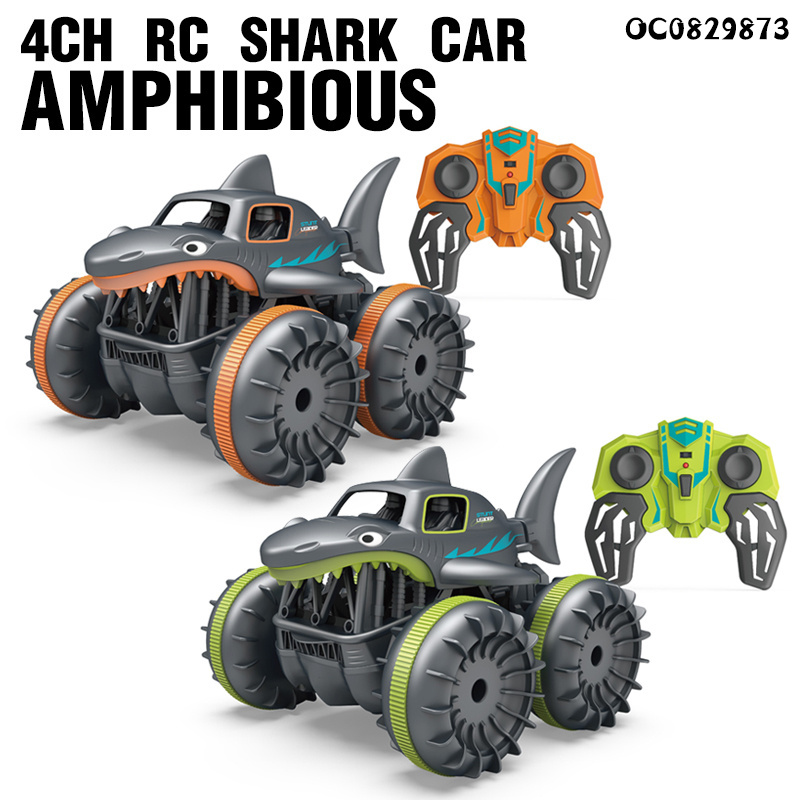 360 Degree rotation shark amphibious rc remote control stunt car toy with light