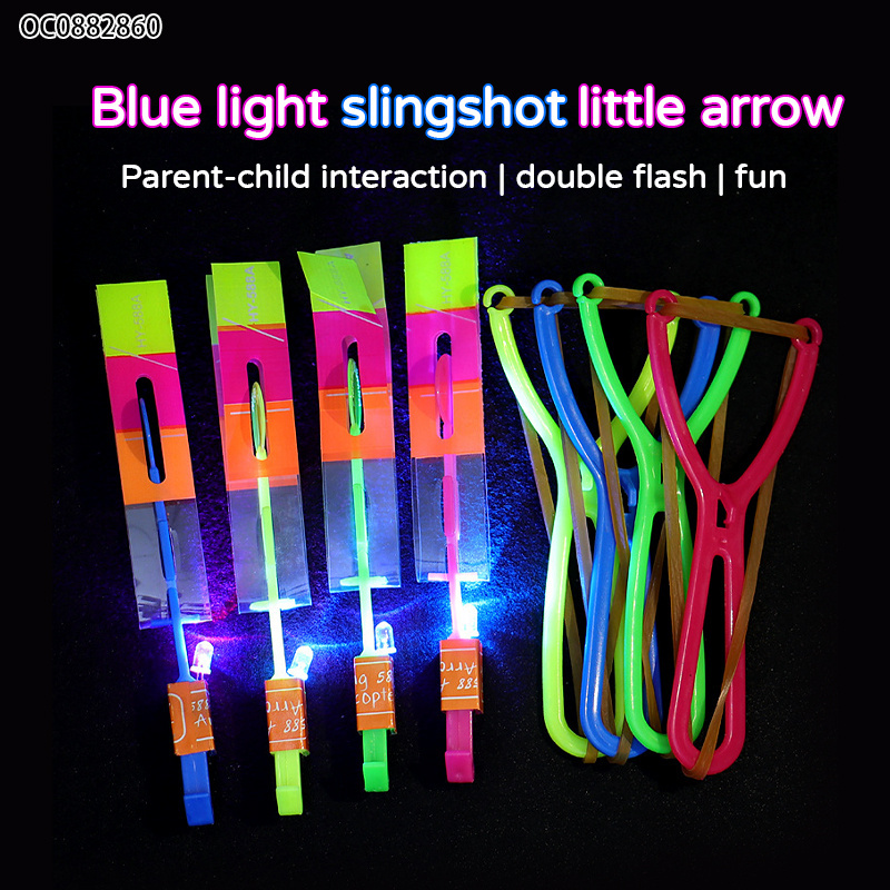 Kids interesting outdoor blue light flying slingshot light up propeller toy