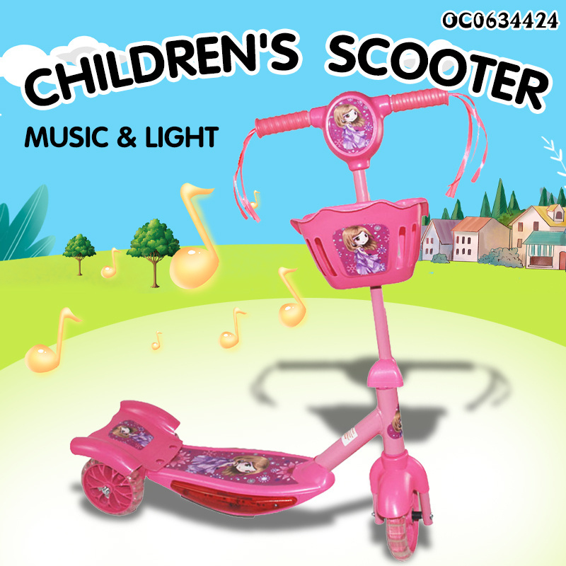 Pink girls ride on scooter with music and light scooter for kids girls