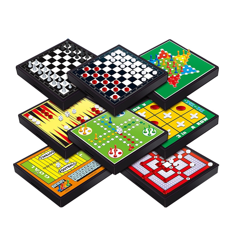 High quality funny plastic kids 8in1 magnetic chess board game play toy