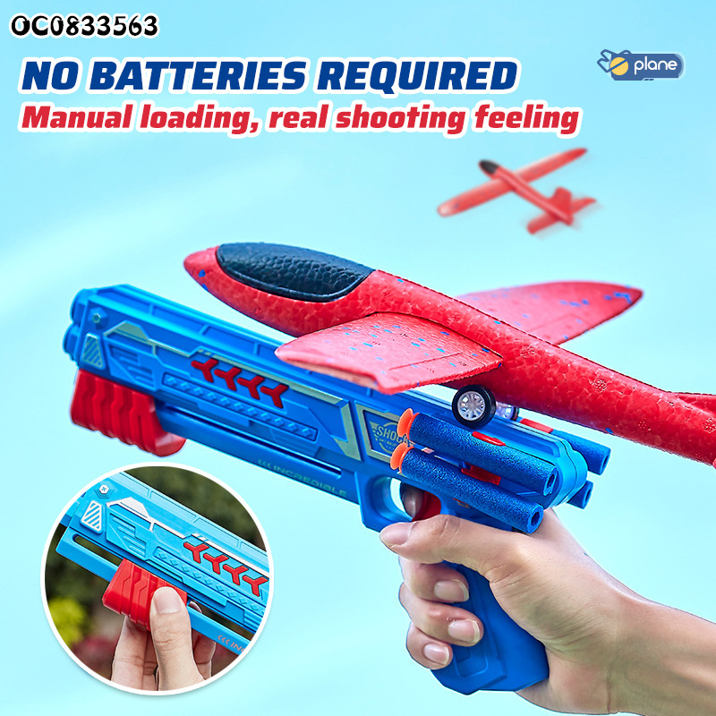 Shooting flying ejection eva foam plane launcher gun toy with 10pcs soft bullets