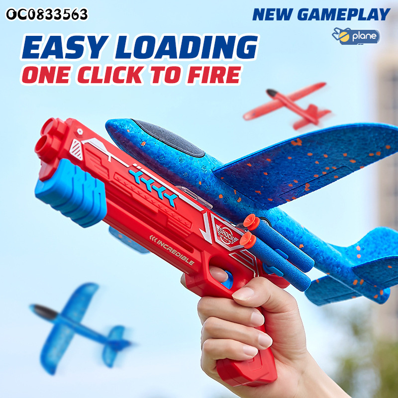 Shooting flying ejection eva foam plane launcher gun toy with 10pcs soft bullets