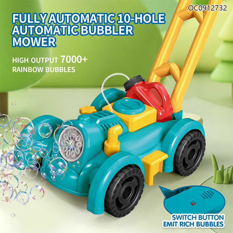 B/O Outdoor kids automatic bubble blower lawn mower machine toys with light