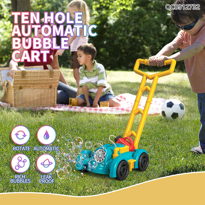 B/O Outdoor kids automatic bubble blower lawn mower machine toys with light