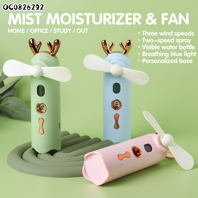 Summer deer handheld rechargeable fashion potable mini hand fan with spray mist