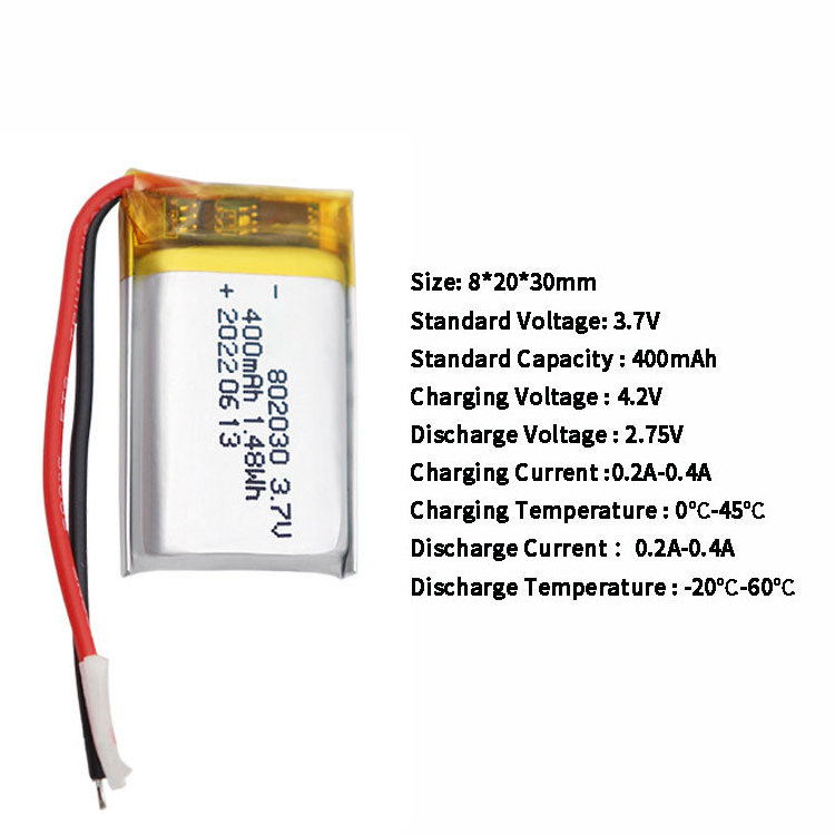 OCELL 802030 Rechargeable Li-PO Cell 3.7V 400 mAh Li-Polymer Battery for Geolocation Gadgets/Fiber Optic Tester