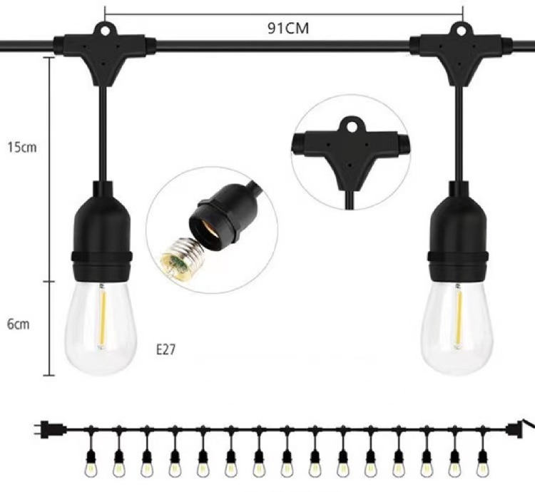 58 Foot 15M Outdoor Weatherproof Flexible Led Lights For Christmas Wedding Party Solar Led String Lights Bulbs