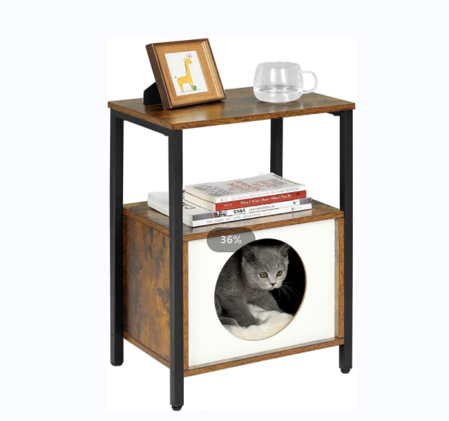 End Side Table Nightstand Wooden Condo Furniture With Soft Bed Cute Cat Cave for Indoor Small Cats Kittens Pet House Play