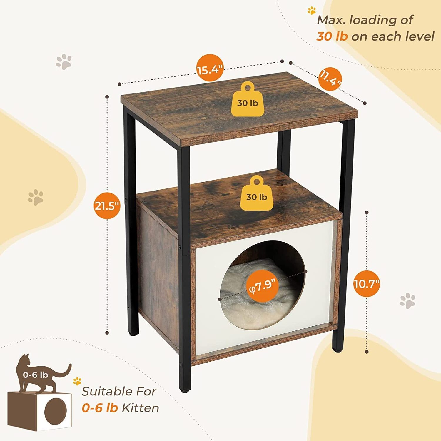 End Side Table Nightstand Wooden Condo Furniture With Soft Bed Cute Cat Cave for Indoor Small Cats Kittens Pet House Play