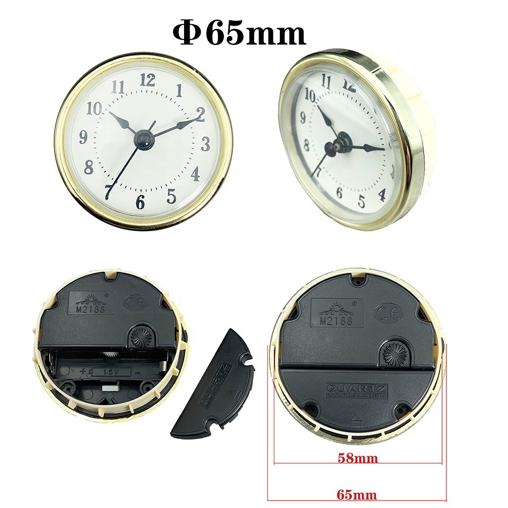 65mm clock insert Quartz clock head Fit up Inserts with gold silver bezel