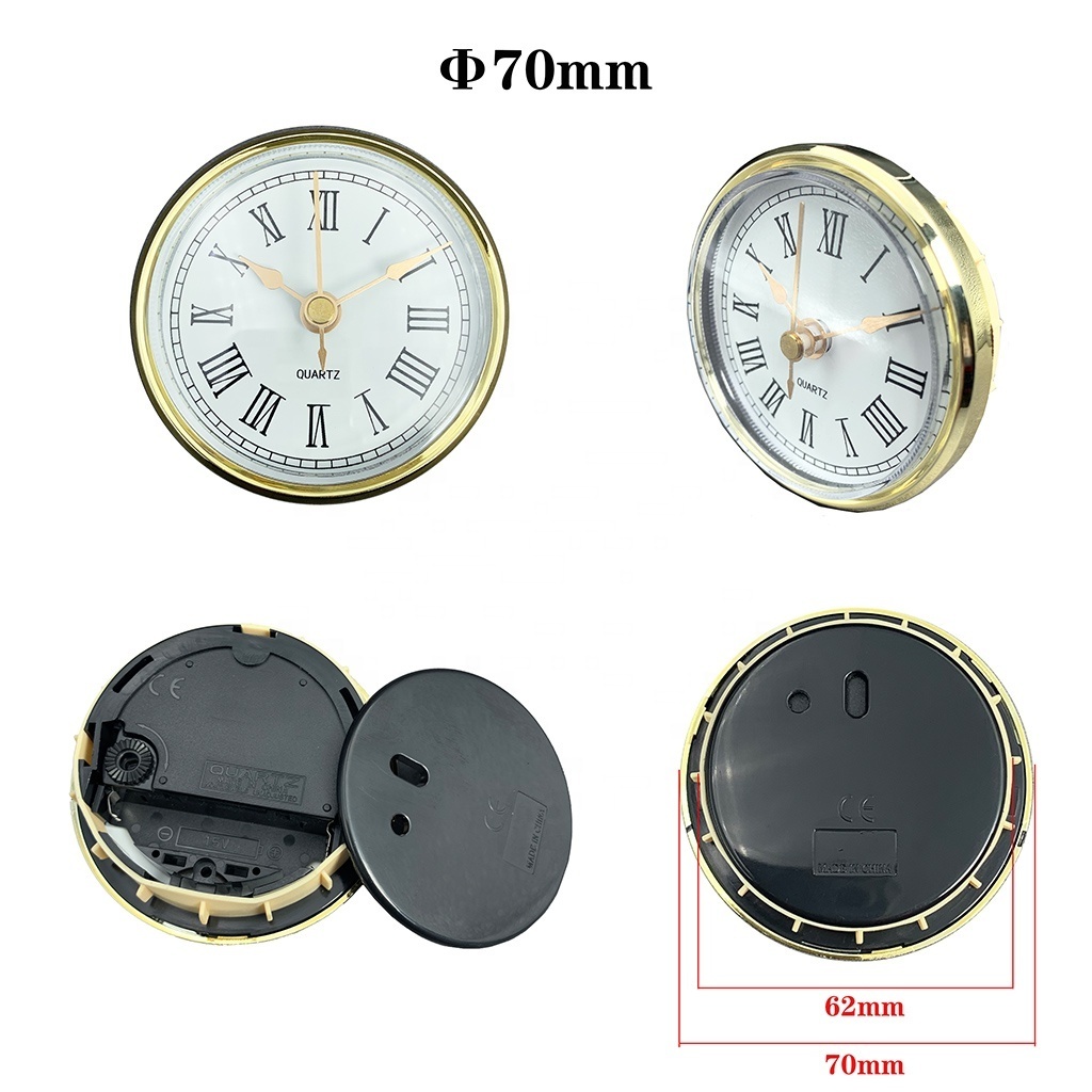 65mm clock insert Quartz clock head Fit up Inserts with gold silver bezel