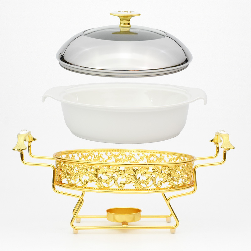 Gold Chafing Dish Round Shape Hotel Food warmer Chafing Dishes ceramic Buffet Food Warmer Dish for Wedding