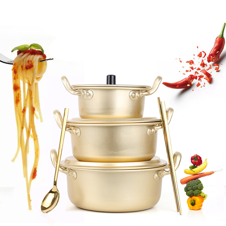 YOUQI Korean Cooking Pot with Lid Kitchen Cookware Ramen Pot Yellow Aluminum Ready-to-eat stockpot