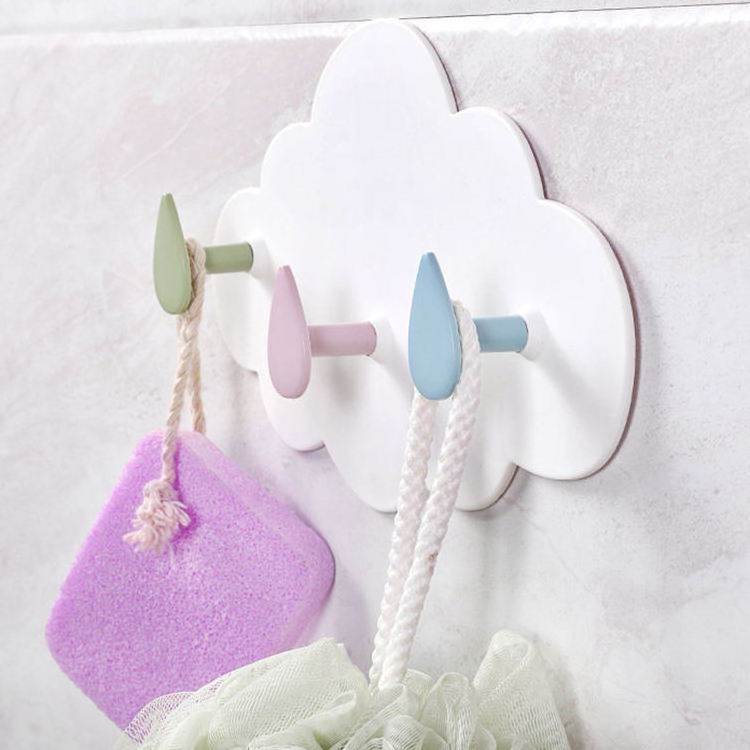 2024 China Factory New Design Eco-friendly Plastic Cloud 3-Hook Self Adhesive Wall Mounted Cloud Hooks For Room Decoration