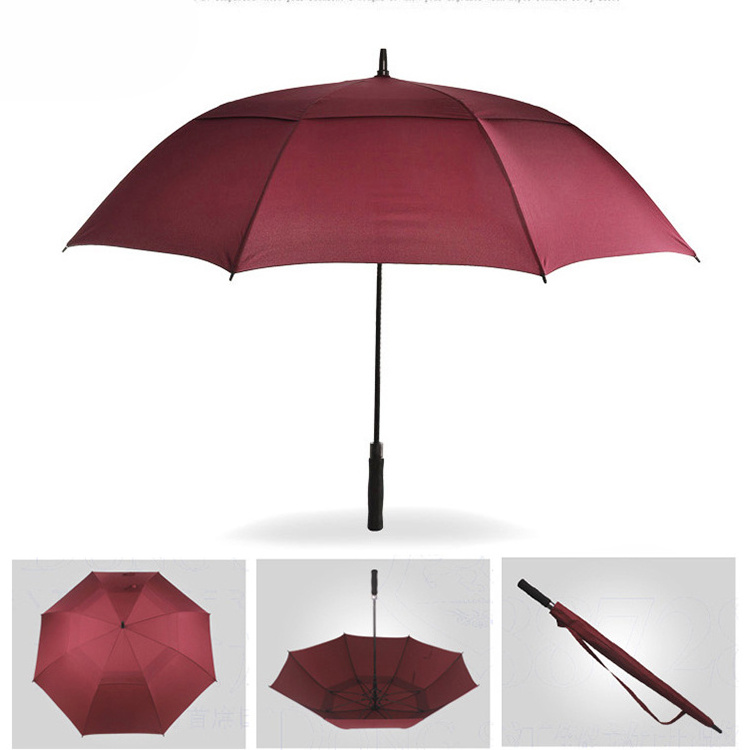 online Hot Sale Eco-friendly Automatic Open Golf Double Canopy Vented Windproof Waterproof Stick Umbrellas