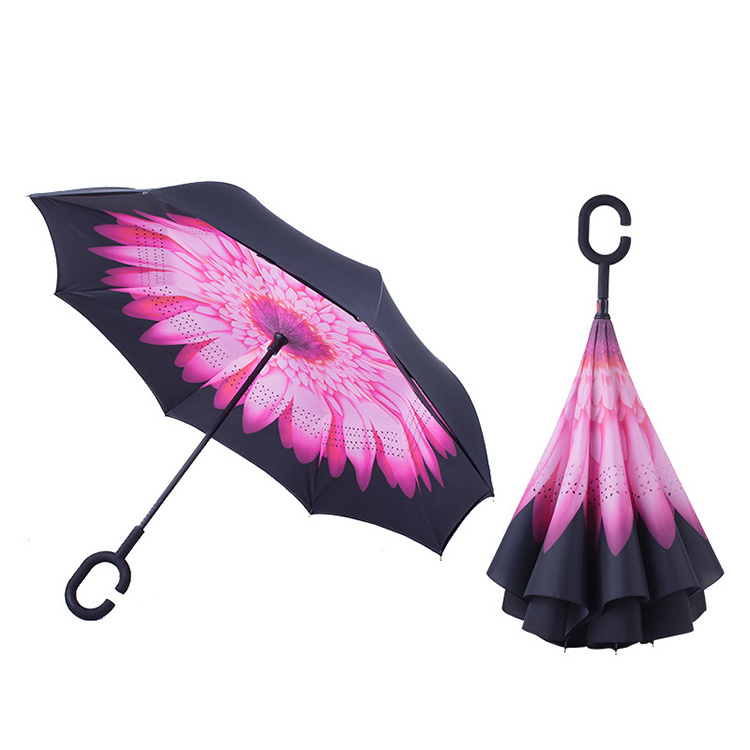 Wholesale online top seller eco-friendly  Inverted for Women UV Protection Upside Down Umbrella with C-Shaped Handle