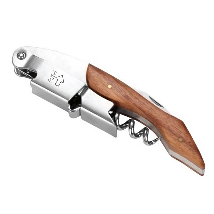 Wooden Bottle Opener Kitchen Accessories Stainless Steel Corkscrew Wine Bottle Opener with Wooden Handle Beer Bottle Opener