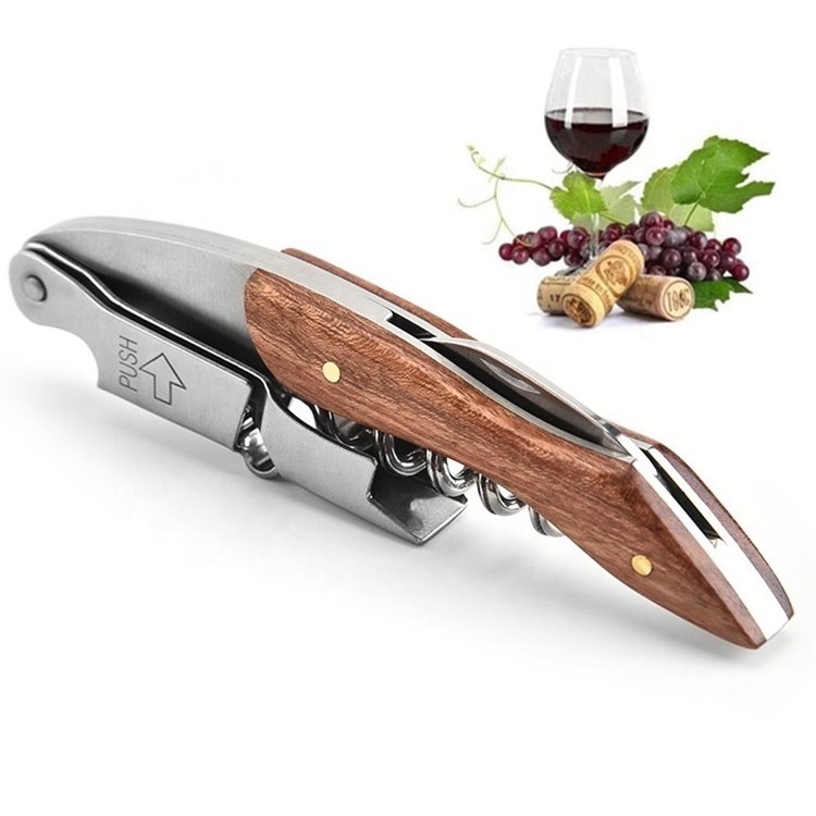 Wooden Bottle Opener Kitchen Accessories Stainless Steel Corkscrew Wine Bottle Opener with Wooden Handle Beer Bottle Opener