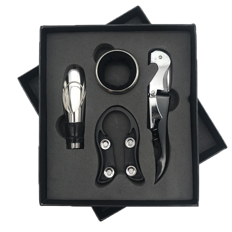 Online Top Seller 2024 Bar Tools Wine Bottle Opener 4pcs Set Creative Personalized Stainless Steel Wine Corkscrew Gift Box