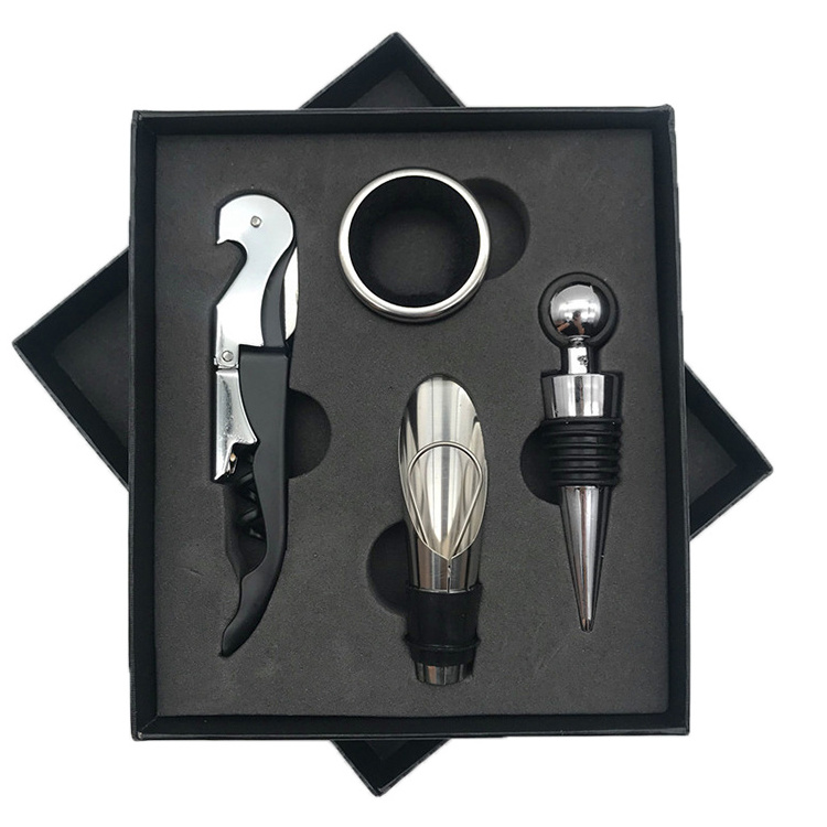 Online Top Seller 2024 Bar Tools Wine Bottle Opener 4pcs Set Creative Personalized Stainless Steel Wine Corkscrew Gift Box