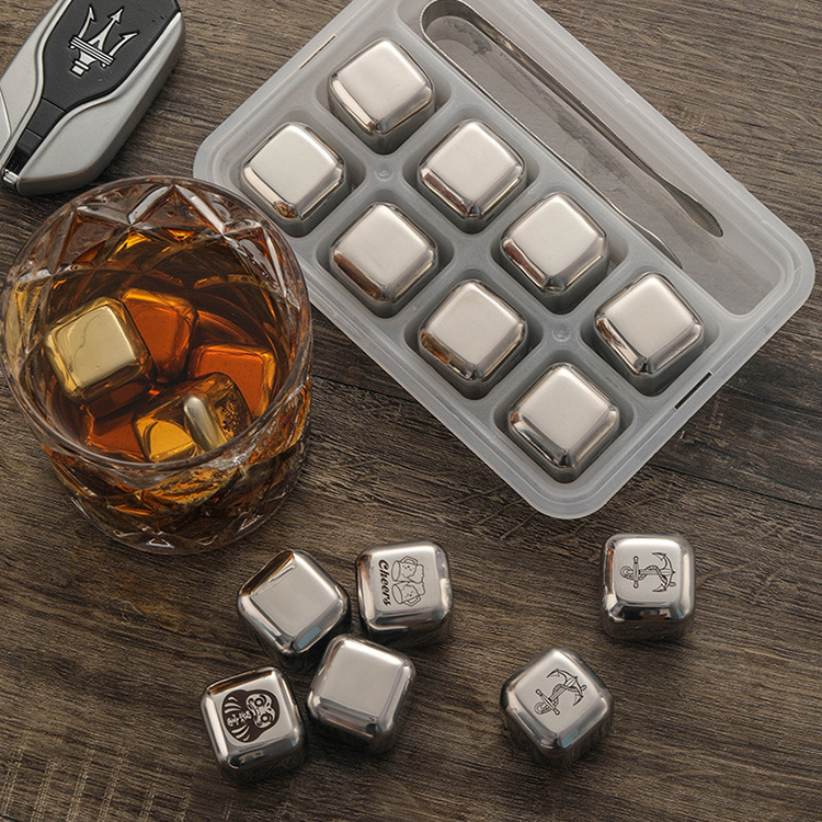 online Top Seller 2024 304 Stainless Steel Ice Cubes Quick Frozen Wine Beer Whiskey Chilled Stone Set Bar Metal Ice Cube