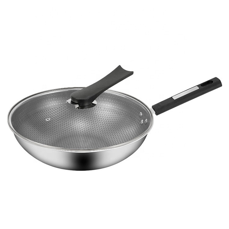 430 stainless steel wok thickened full-screen honeycomb uncoated non-stick non-oily smoke-free flat-bottomed gift pan