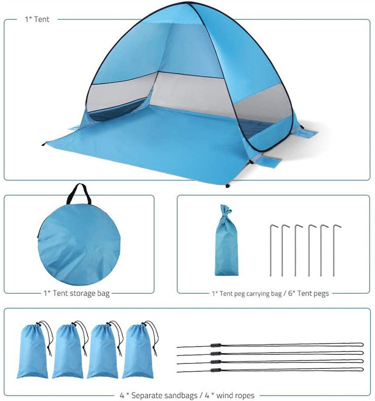 Easy Set Up Beach Umbrella Sunshade Portable UV Protection Sun Shelter Pop Up Beach Tent with Carry Bag