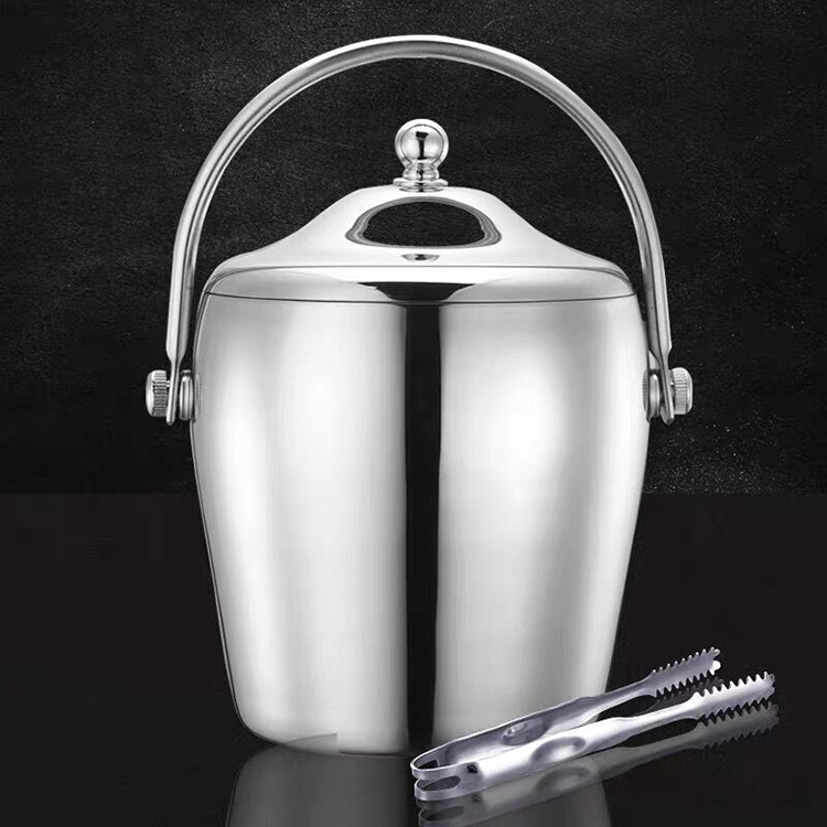 1.2L 2L Double Wall Stainless Steel Insulated Ice Bucket with Lid & Handle for Home Bar Beer Champagne