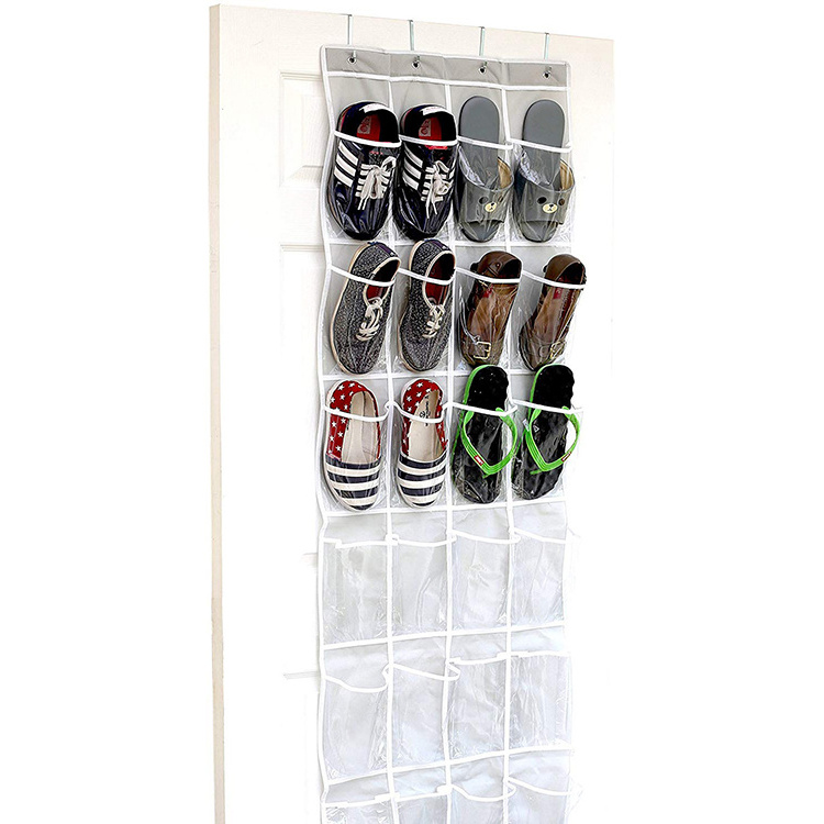 15/22/24 Pockets Hanging Shoe Rack for Door Clear Over the Door Shoe Organizer with Hooks for Closet Home