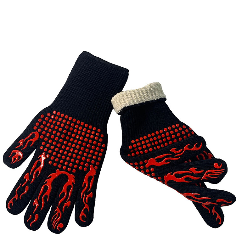 Hot Barbecue Cotton Silicone Oven Mitts Gloves Extreme Heat Resistant Glove Grill BBQ Glove for Kitchen Cooking Baking