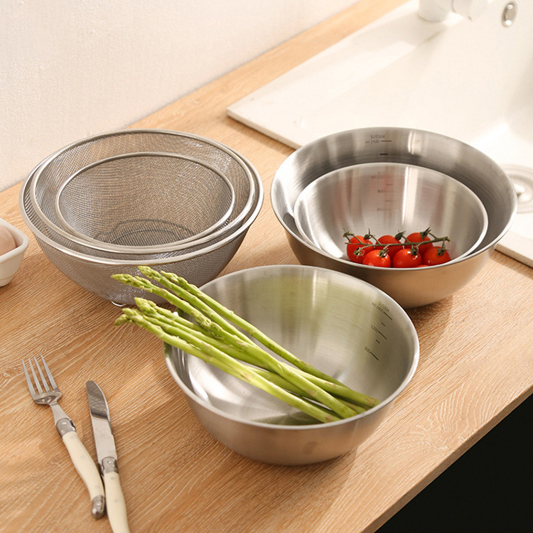 304 Stainless Steel Colander with Mixing Bowl for Vegetables Fruits Rice Washing Draining Storage