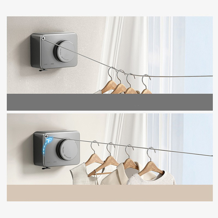 Wholesale price stainless steel retractable Home Outdoor metal clothesline for clothes wall mounted with hanger