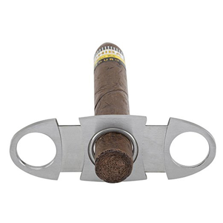 2024 online Hot Sale New Product Silver Round Stainless Steel Metal Handle Double Blade Cigar Cutter Wholesale