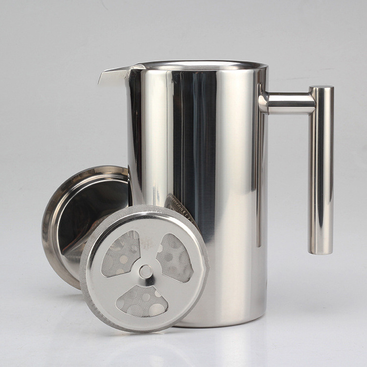 304 Stainless Steel Double Wall Insulated 350/800/1000ml French Press Coffee Maker with Filter