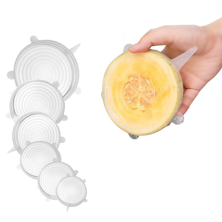 Factory Top Seller Kitchen Accessories Fruits Vegetables Fresh Cover BPA Free 6-Pieces Silicone Stretch Lid