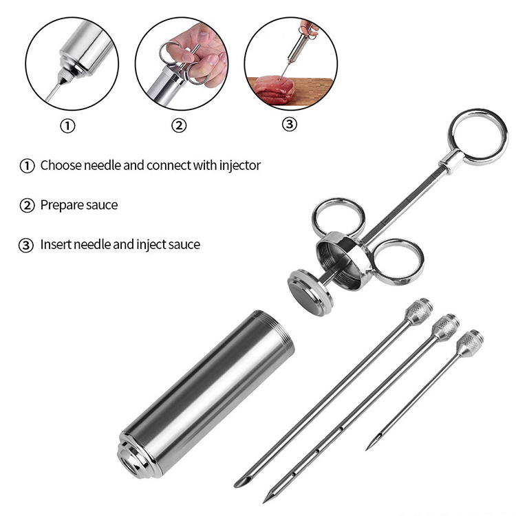 Heavy Duty Turkey Meat Injector 304 Stainless Steel 2 Oz Seasoning Injector Marinade Injector Syringe Includes 3 Needles