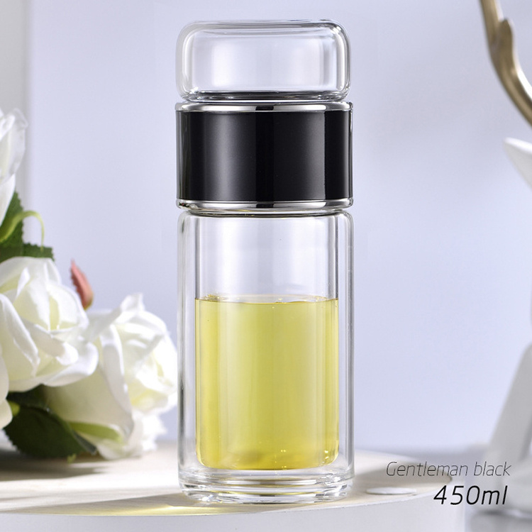 2024 Online Shopping Hot Tea Maker Drinkware Double Wall Glass Water Bottle Tea Water Separation Water Bottle With Tea Infuser