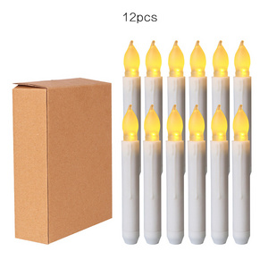 Dinner Party Decoration Pack of 12 Yellow Flickering Remote LED Candles Plastic Flameless Remote Taper Candles bougie led