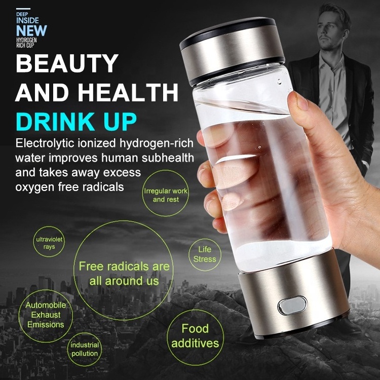 Rechargeable Portable 800ppb SPE/PEM Glass hydrogen water bottle alkaline water bottle hydrogen water generator