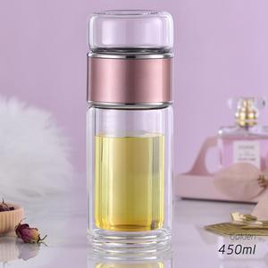 2024 Online Shopping Hot Tea Maker Drinkware Double Wall Glass Water Bottle Tea Water Separation Water Bottle With Tea Infuser