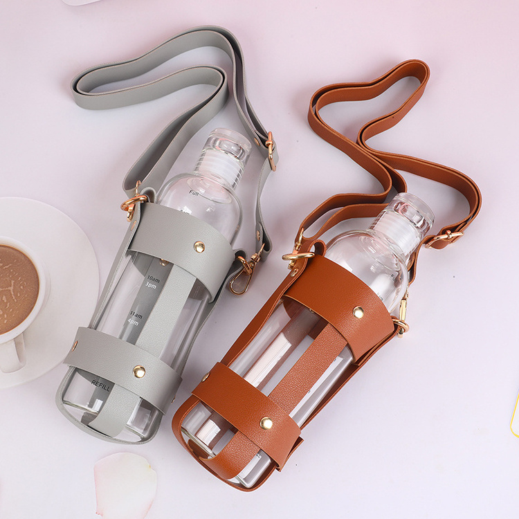 Adjustable Leather Cup Sleeve New Outdoor PU Water Bottle Holder With Detachable Crossbody Strap Travel Gift For Students Adult