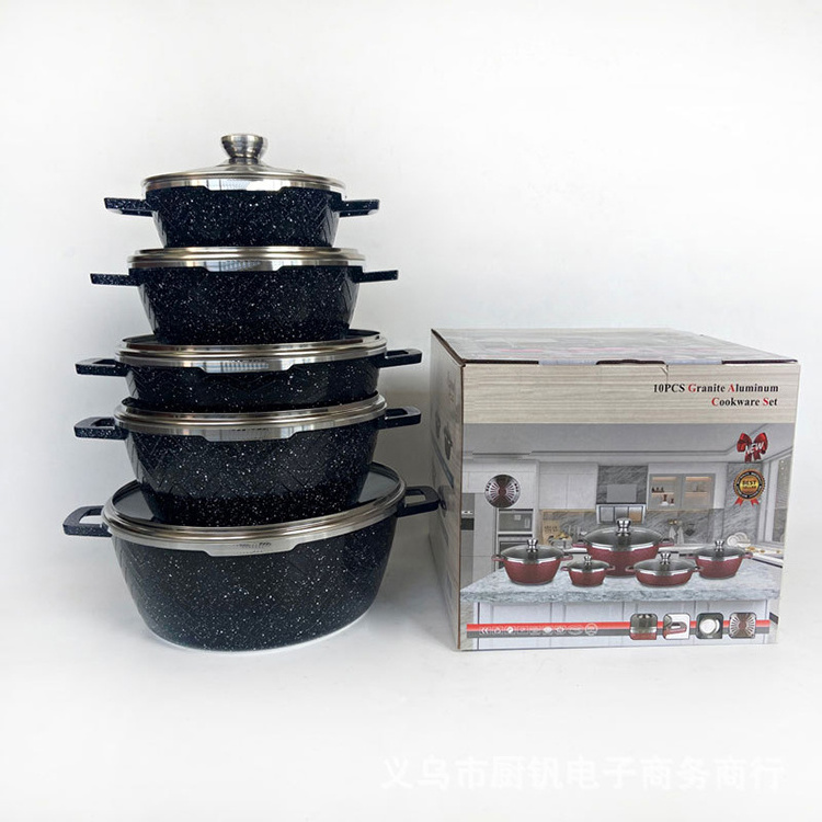 Hot Selling Kitchen Aluminum Cookware Set Non-Stick Casserole with Glass Cover 10pc Nonstick Pot Set Wholesale