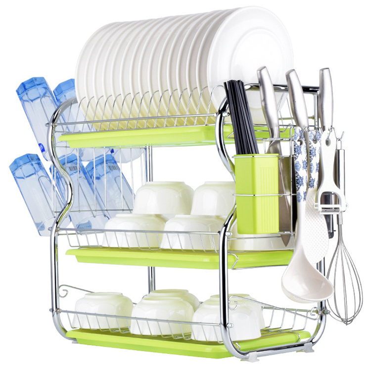 2024 New product kitchen set 3 tiers Multi Functional B shape organizer rack bowl knife dish drying rack metal kitchen rack