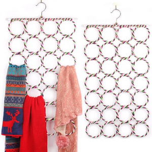 28 Ring Scarf Shawl Scarves Holder Foldable Tie Belt Hook Organizer Rattan Weave Hanger Wardrobe Storage Holder Display Rack