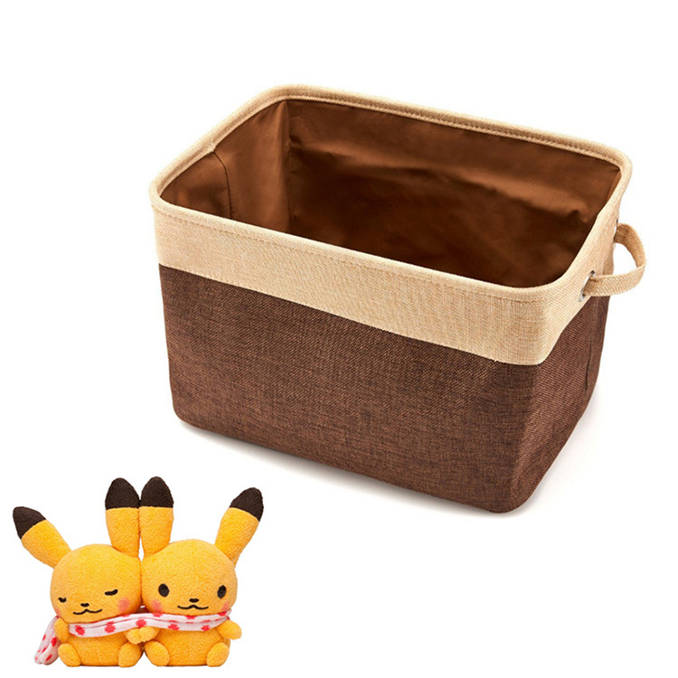 Online Top Sale 24.6 L Cotton and Linen Fabric Storage Basket Collapsible Storage Bins with Cotton Handles