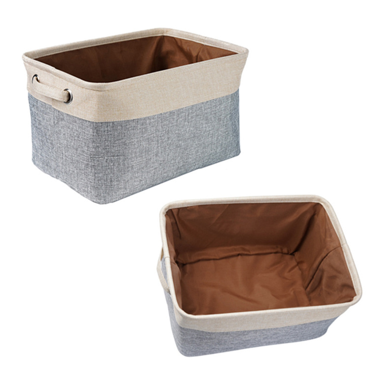 Online Top Sale 24.6 L Cotton and Linen Fabric Storage Basket Collapsible Storage Bins with Cotton Handles